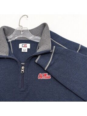 Cutter & Buck Ole Miss Rebels Mens XL Navy 1/4 Zip 100% Cotton Pullover NCAA